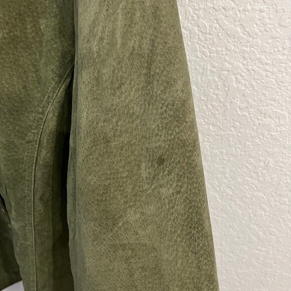 Vintage Live a Little Womens Suede Jacket L 90s Grunge Collared Snap Olive Green - Picture 15 of 16